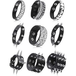 9-Piece Punk Leather Bracelet Set with Rivets and Metal Studs for Men Women